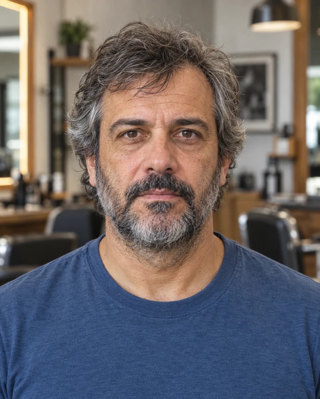 Antes: cabelo e barba grisalhos sem acabamento